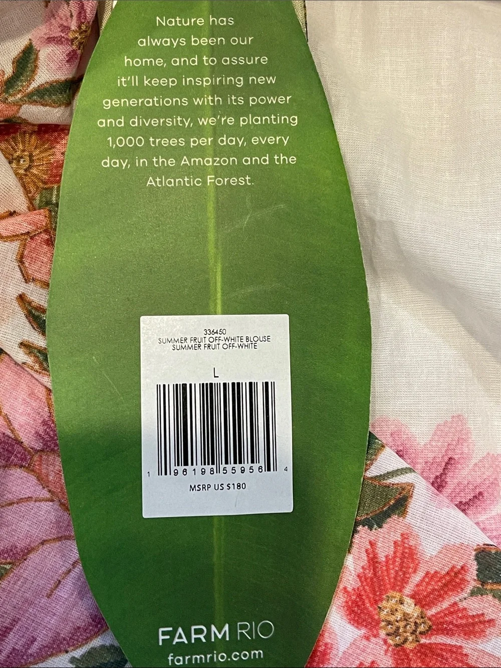 Farm Rio Summer Fruit Off-White Organic Cotton Blouse (NWT) size Large - Picture 4 of 12